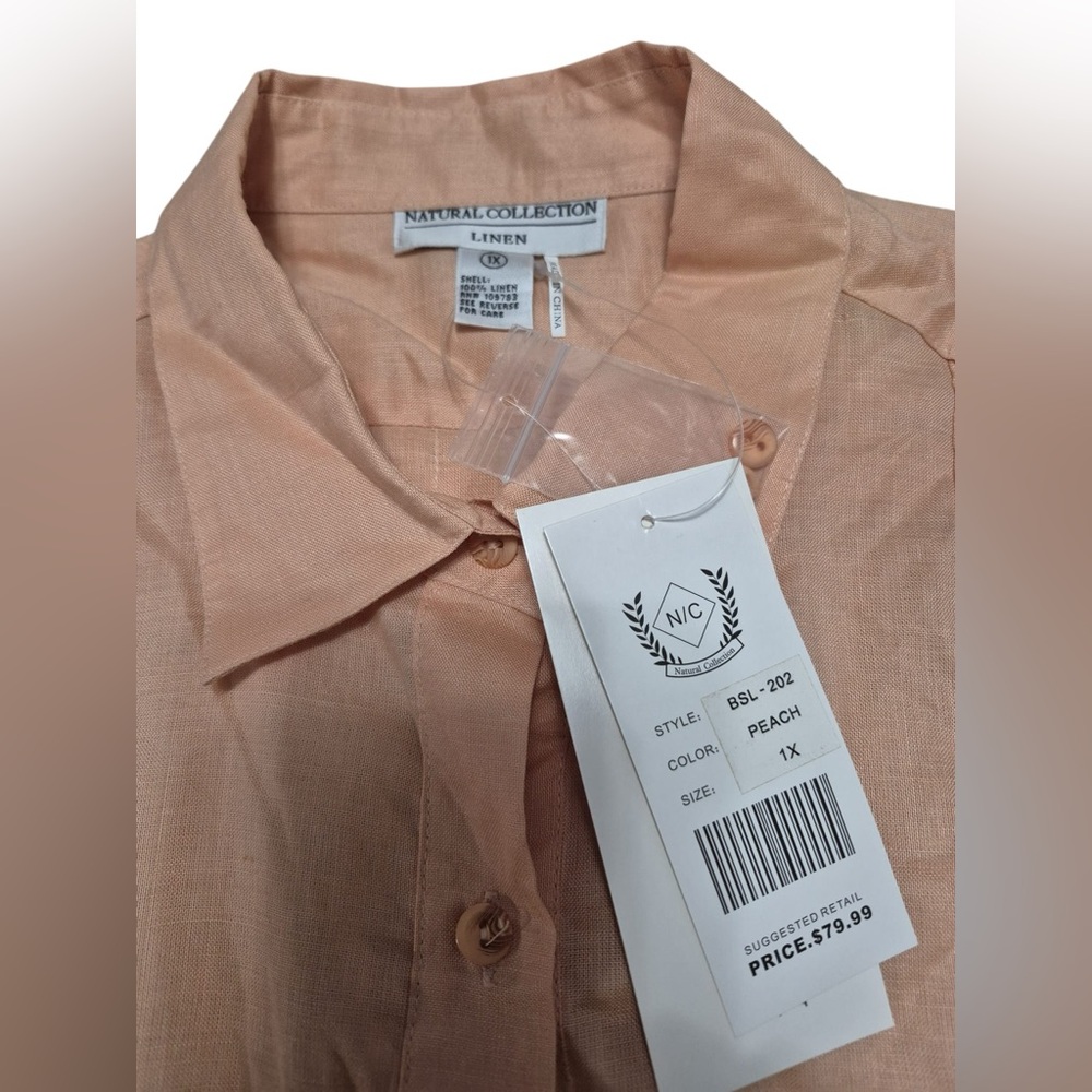 Vintage Woman’s Peach Linen Shirt - Picture 3 of 3
